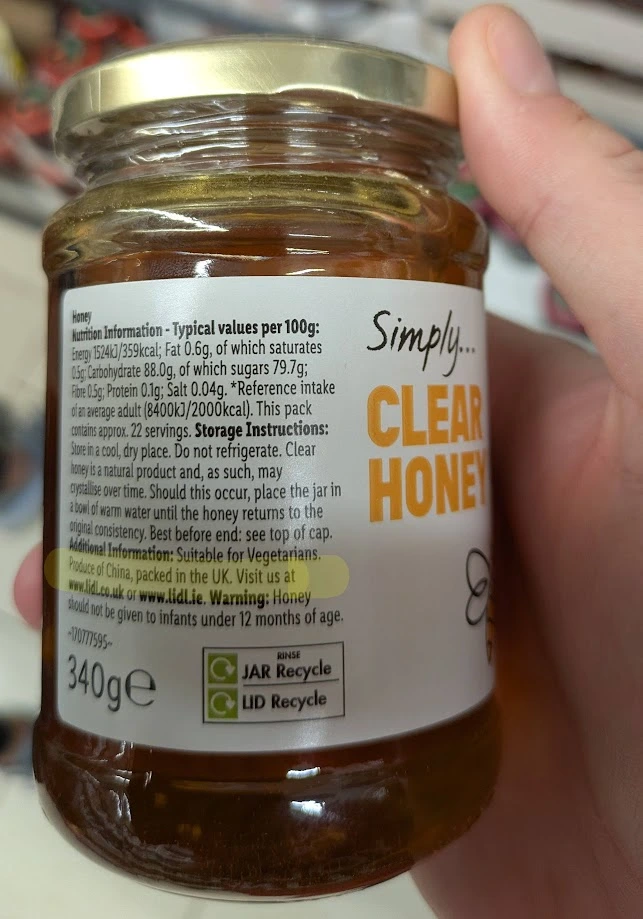 Imported honey jar representing fake or mixed honey